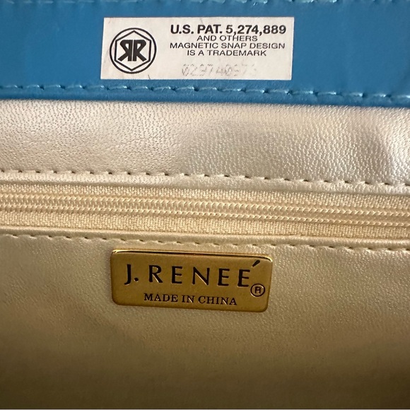 J Renee hand held turquoise silver & black abstract print purse snap to close - Picture 2 of 5